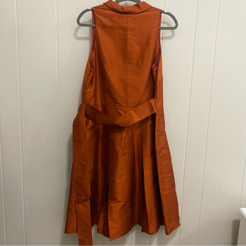 Anne Klein Orange Dress Sleeveless Belted 100% Silk Size 14 - Picture 6 of 10